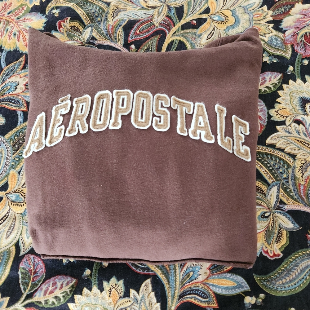 Vintage Aeropostale Brown Hoodie Y2K Spellout Logo Sweatshirt XL